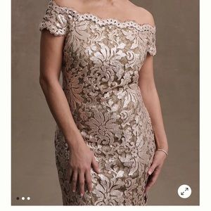 Tadashi Shoji Odette Off-Shoulder Sequin Mesh Column Gown